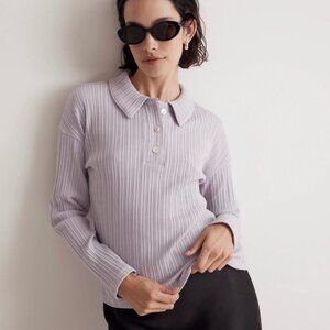 Madewell Lavender Variegated Rib Boxy Polo Shirt